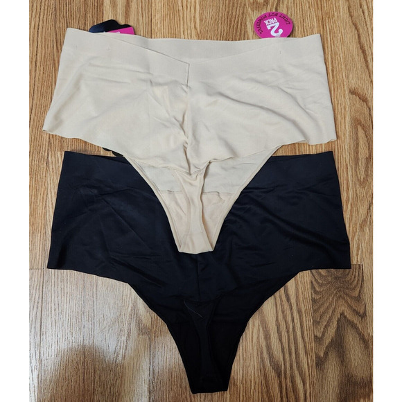 2 Pack Maidenform Smooths Light Thongs Women's Size Large Nude, Black - Picture 3 of 5